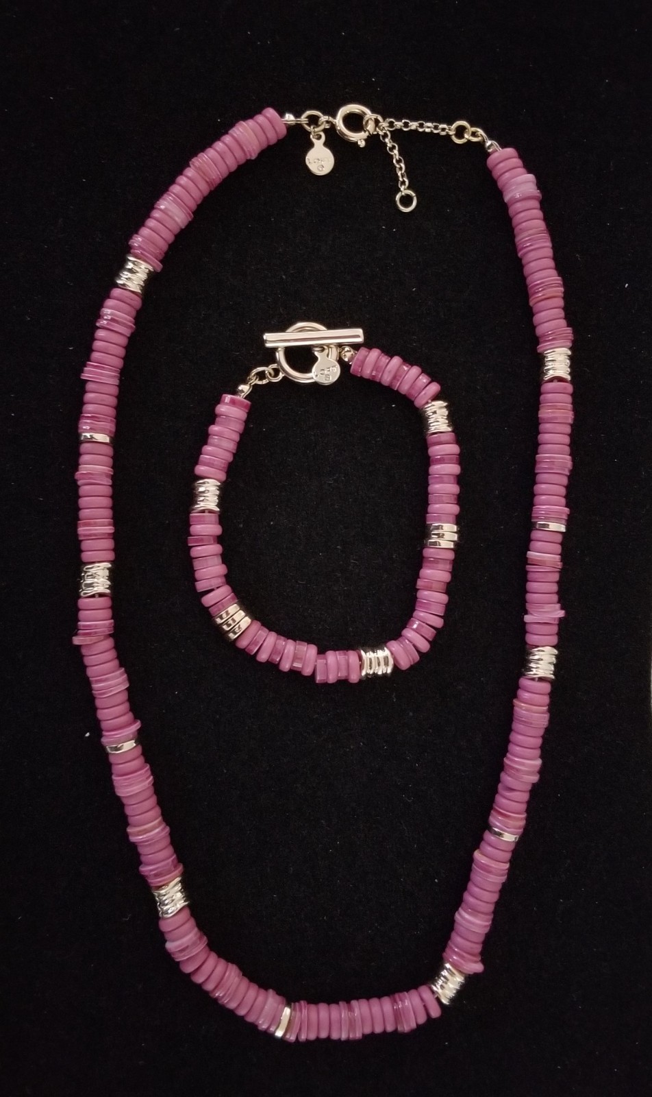 Loft Signed Purple & Gold Staked Disc Beaded Gold Tone Necklace & Bracelet Set