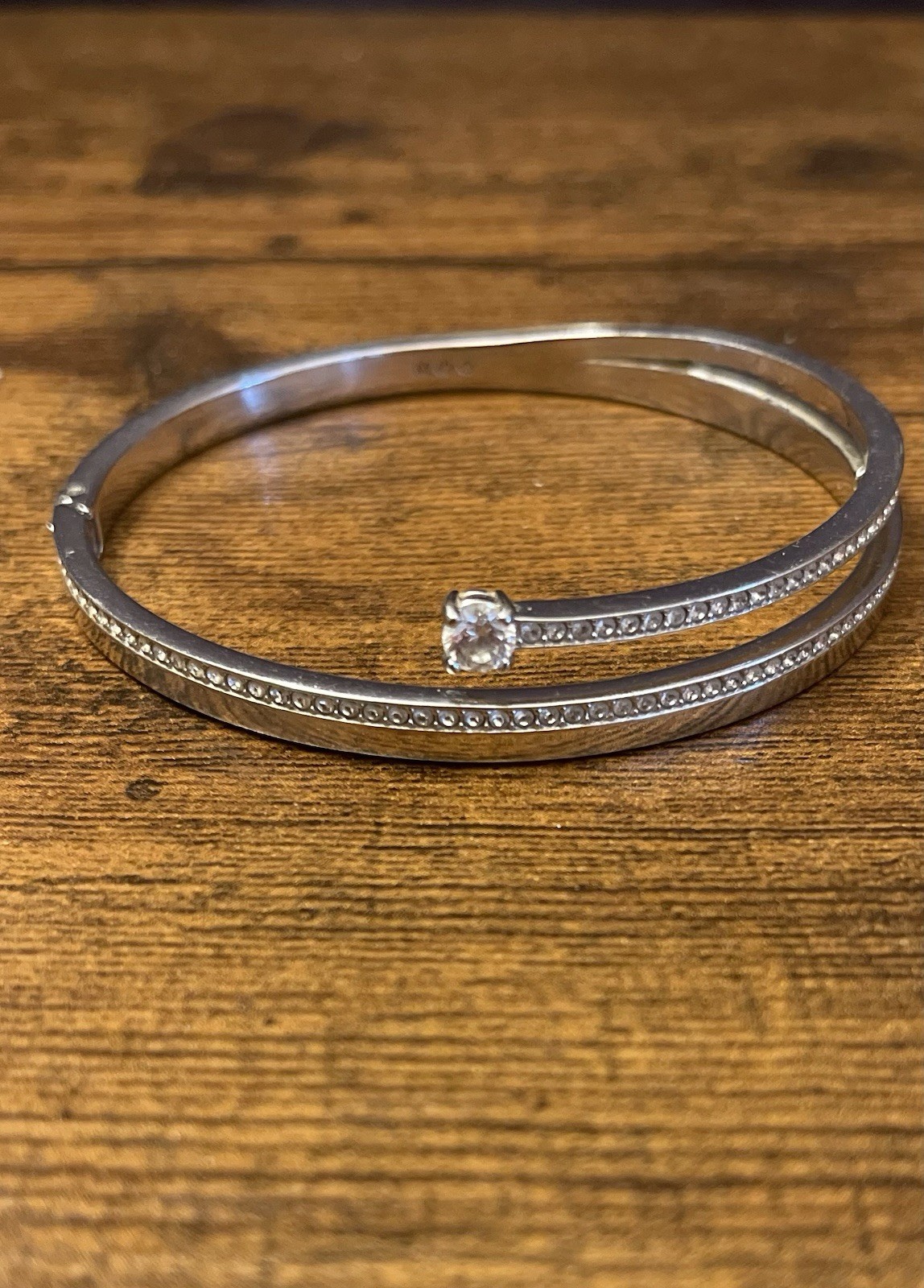 Authentic Swarovski Fresh Double Band Crystal Pavé Rhodium Bangle Bracelet