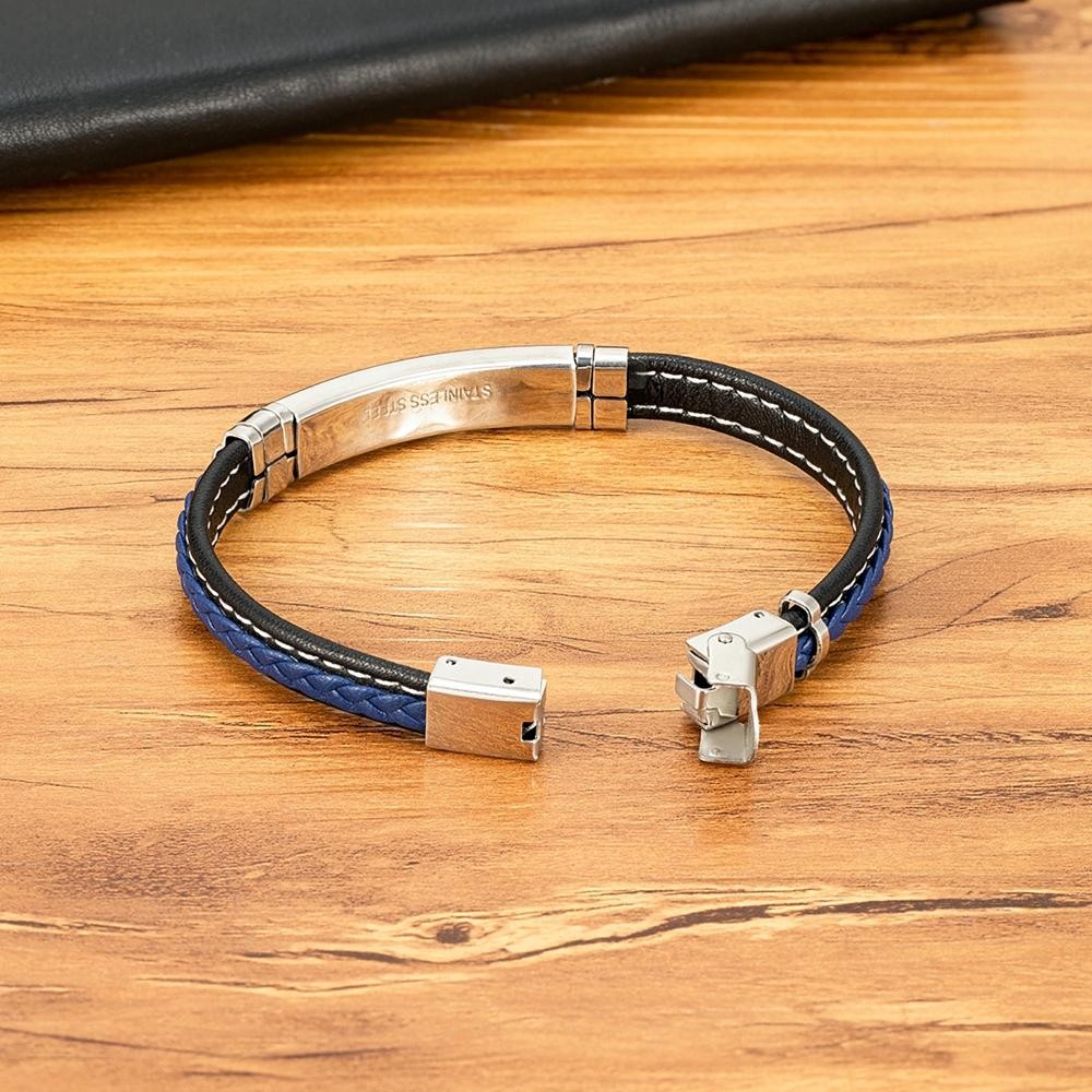 Men’s Woven Leather Stainless Steel Buckle Bracelet Fashion Bangle Daily Wear