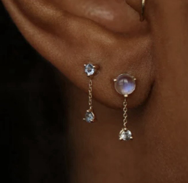 without packaging WWAKE Sapphire Earrings 14k Yellow Gold Two Step Chain G2U