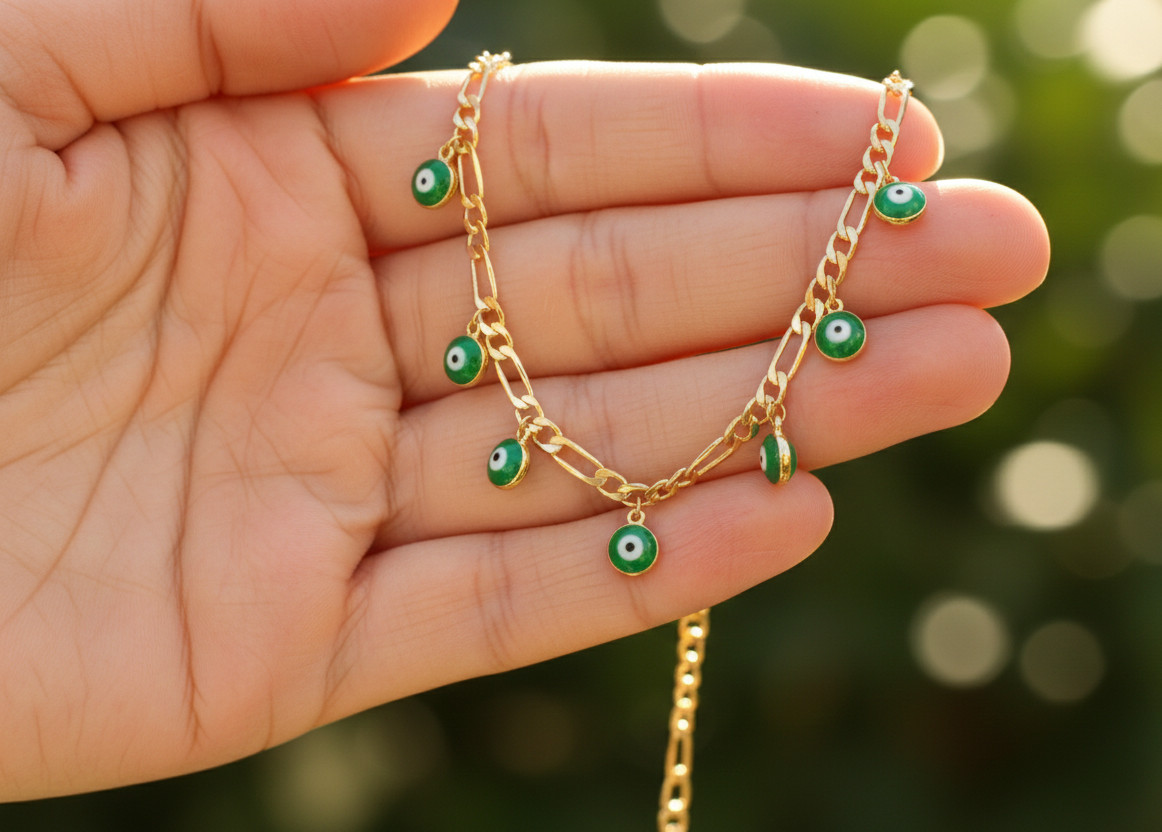 Elegant 18K Gold Plated Anklet Emerald Green Eye Charm Boho Anklet For Women