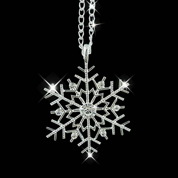 Christmas Crystal Snowflake Silver Charm Chain Necklace Pendant Jewelry Gift New