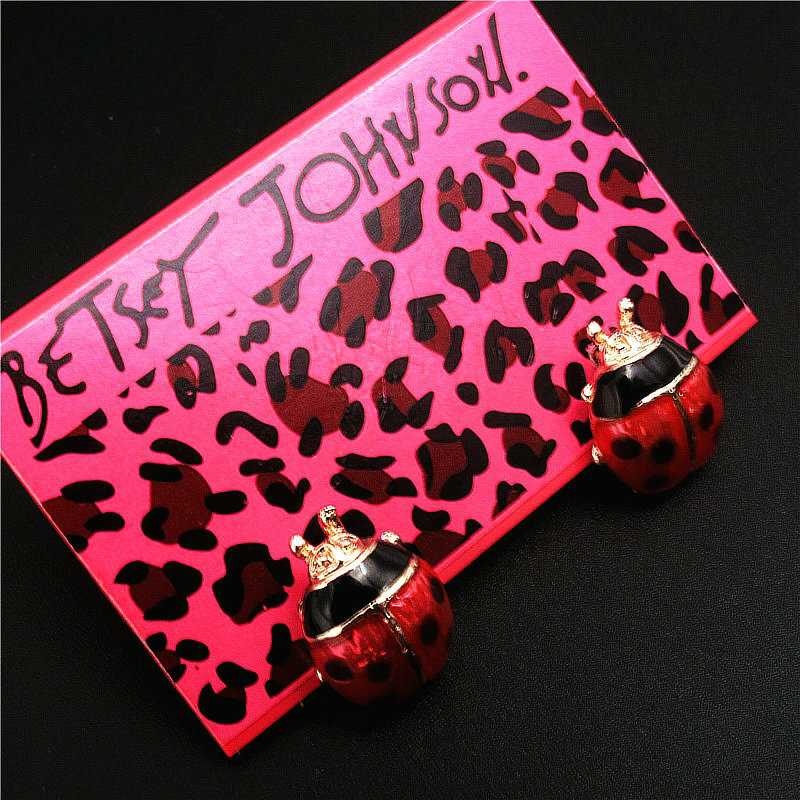 New Fashion Women Enamel Cute red insect beetle Lady Jewelry Earring Gift