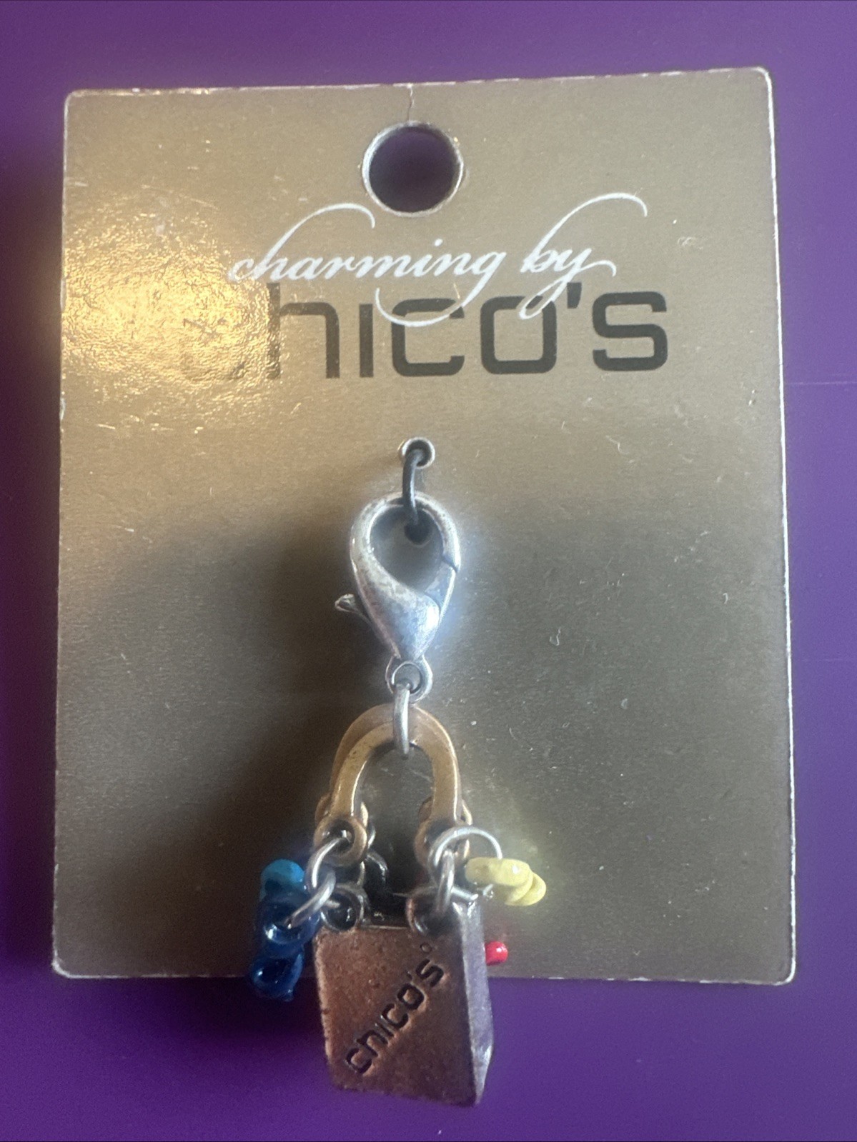 Charming by Chicos Shopping Bag Purse Dangle Charm Zipper Pull Silver Tone NWT