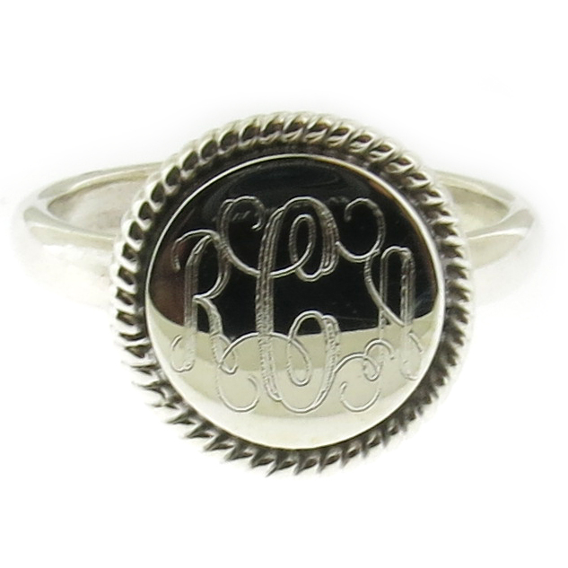 925 Sterling Silver Monogram Personalized Rope Edge Ring