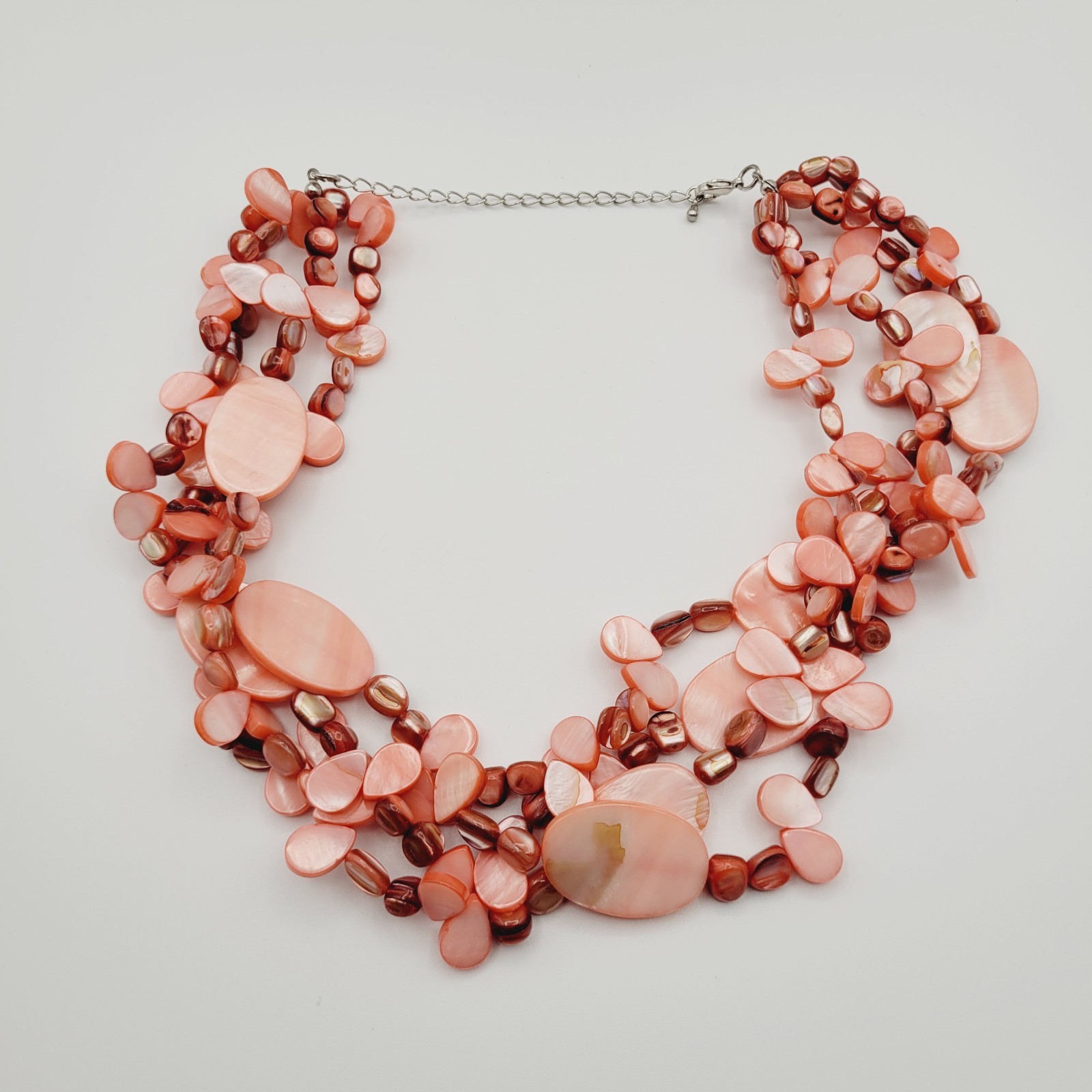 Multilayer Pink Shell Bib Necklace Artsy Beach Boho Vacation Cruise Statement