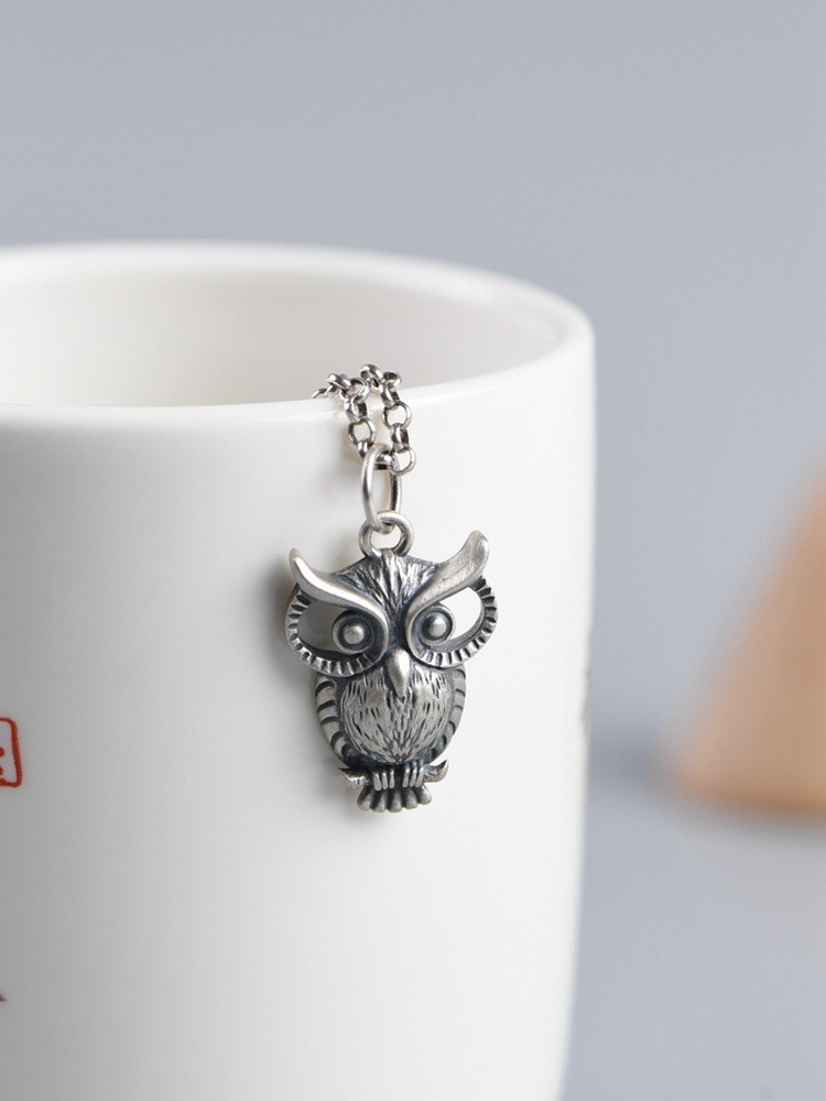 S925 Silver, Vintage Wise Owl Pendant, Wisdom Knowledge Charm, Gift for Her