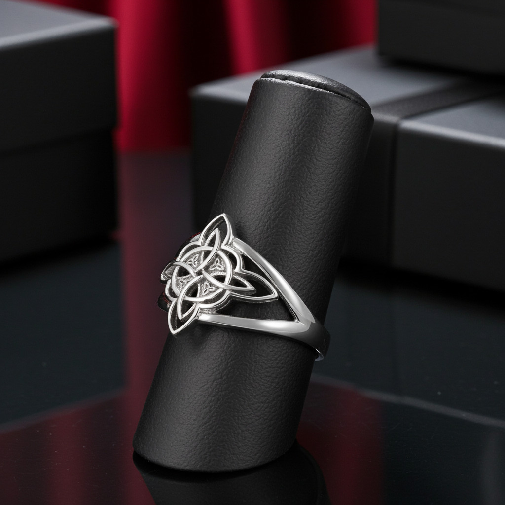 Sterling Silver Celtic Trinity Knot Triquetra Cross Ring for Women
