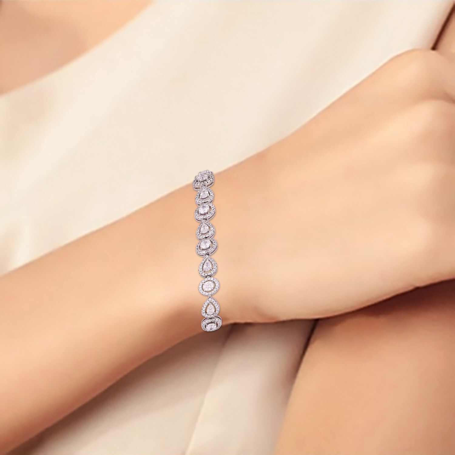 11 Ct Pear and Round Cut Cubic Zirconia Wedding Linking Bracelet 7 IN 925 Silver