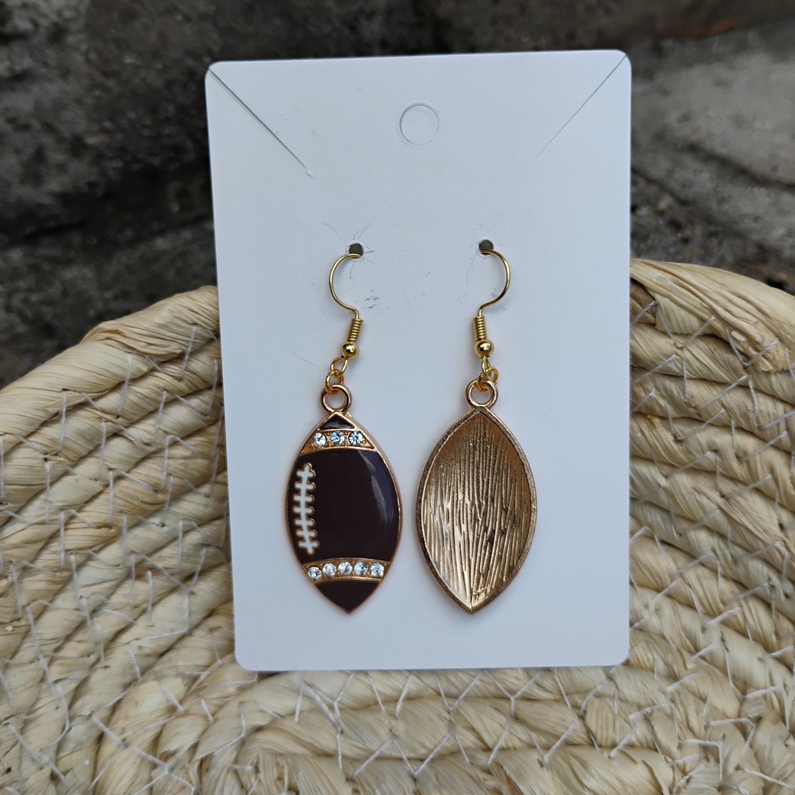 Football Dangle Fishhook Earrings Gold Plated Nickel Free Sports Fall women’s