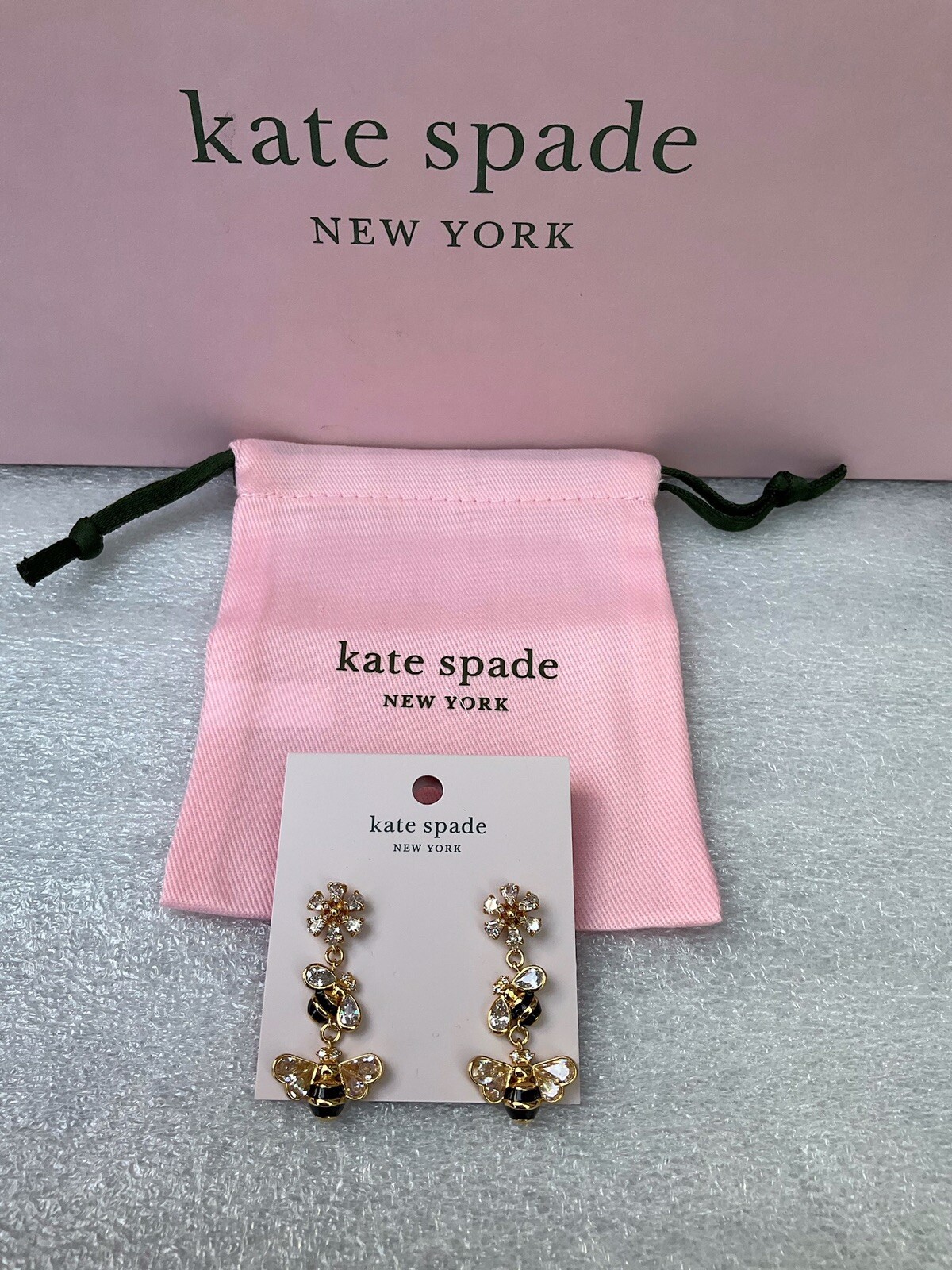 Kate Spade all abuzz 12-K Gold Plated Glass Stone Enamel bee linear Earrings