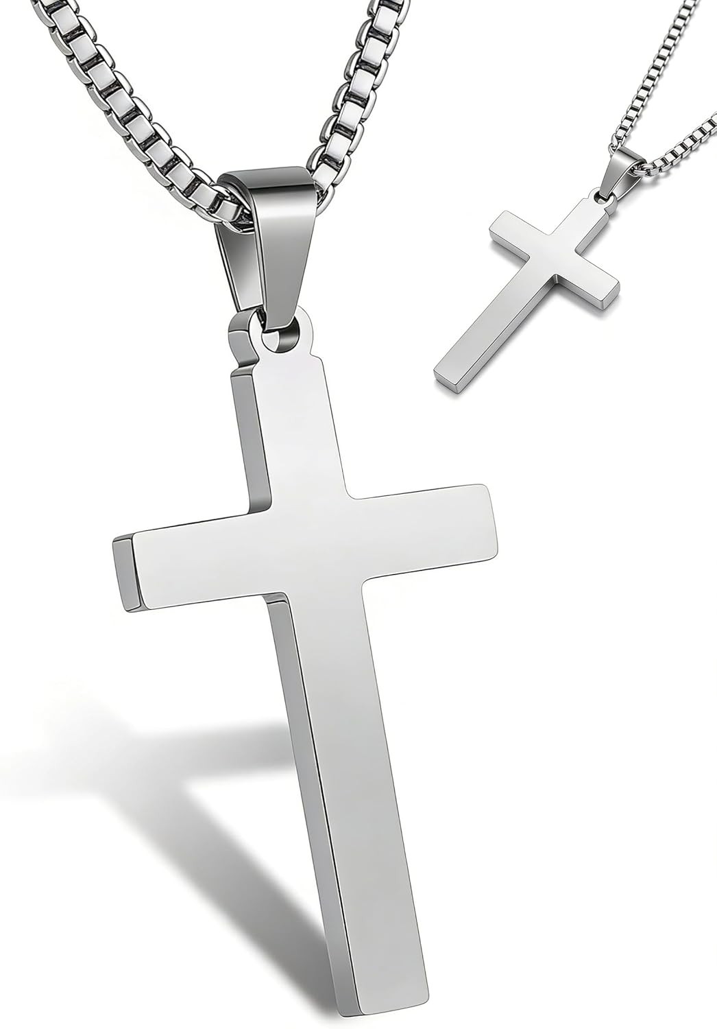 2pc Cross Necklace Silver Premium Alloy Solid Color Cross Pendant Necklace