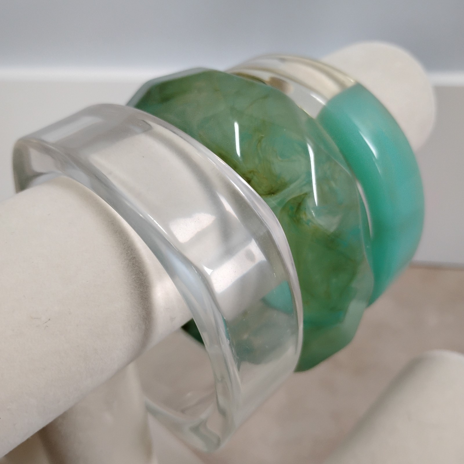 Green Clear New Bangle Bracelet Lot Sz 8 Turquoise Colorblock