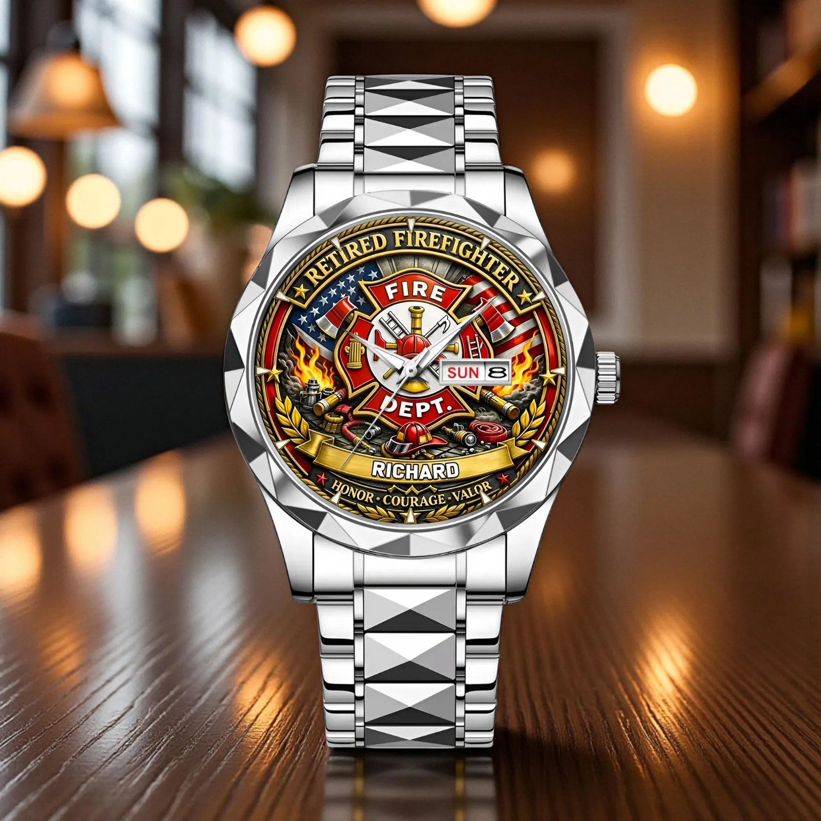 Custom Retired Firefighter Watch Personalized Fire Dept Retirement Gift for Men