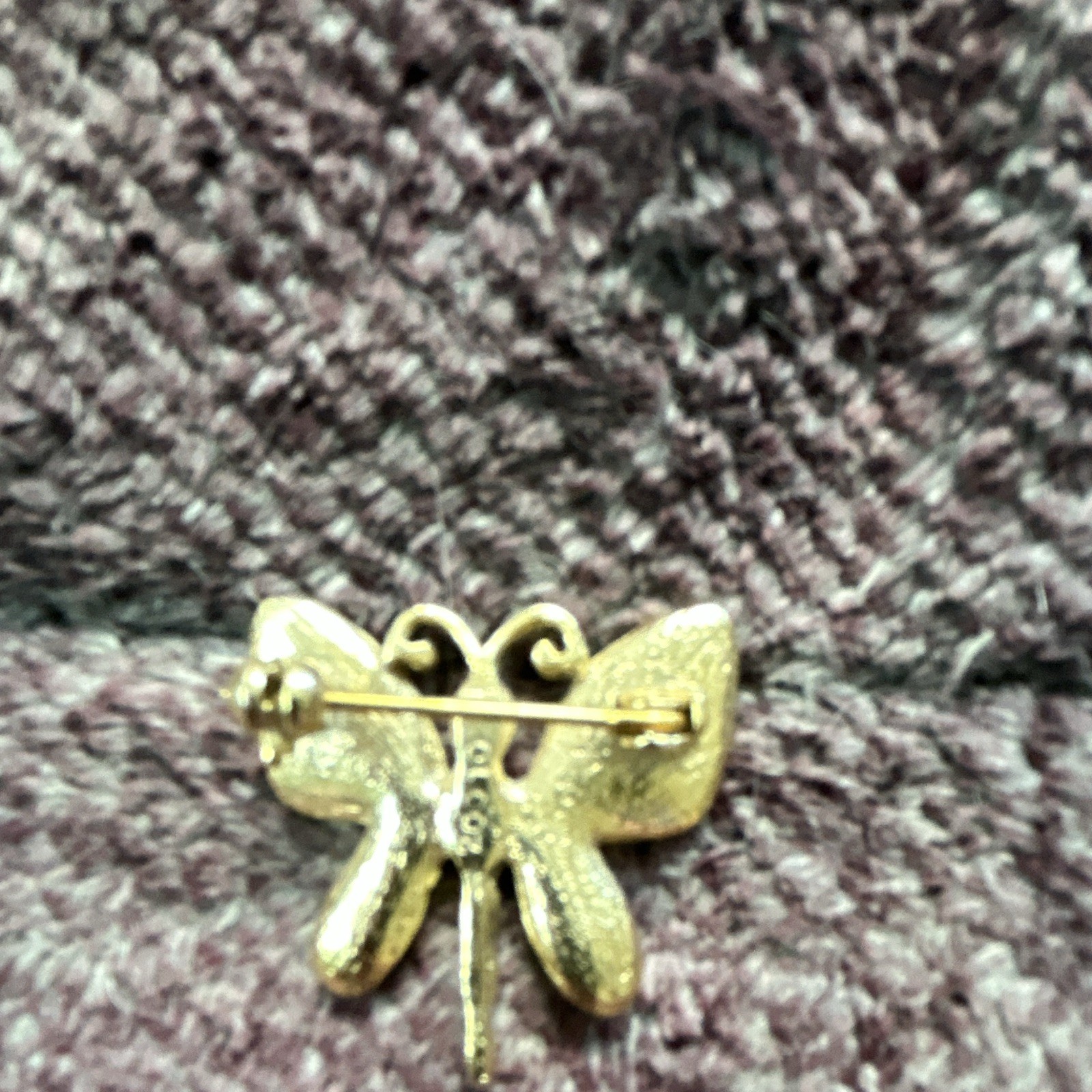 Gold Tone Metal Butterfly Brooch Pin w/ White Rhinestones, Animal Theme
