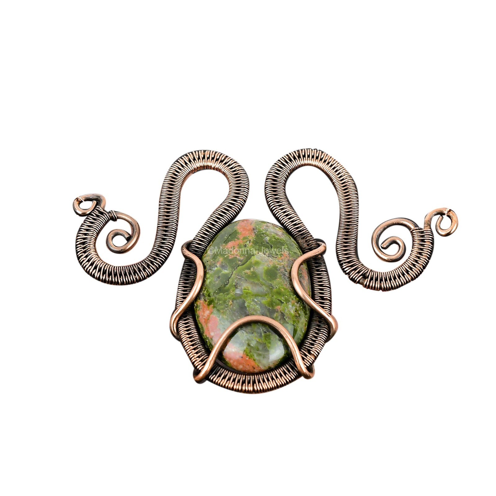 Copper Natural Unakite No Stone Chain Sister Wire Wrapped Engagement Necklace