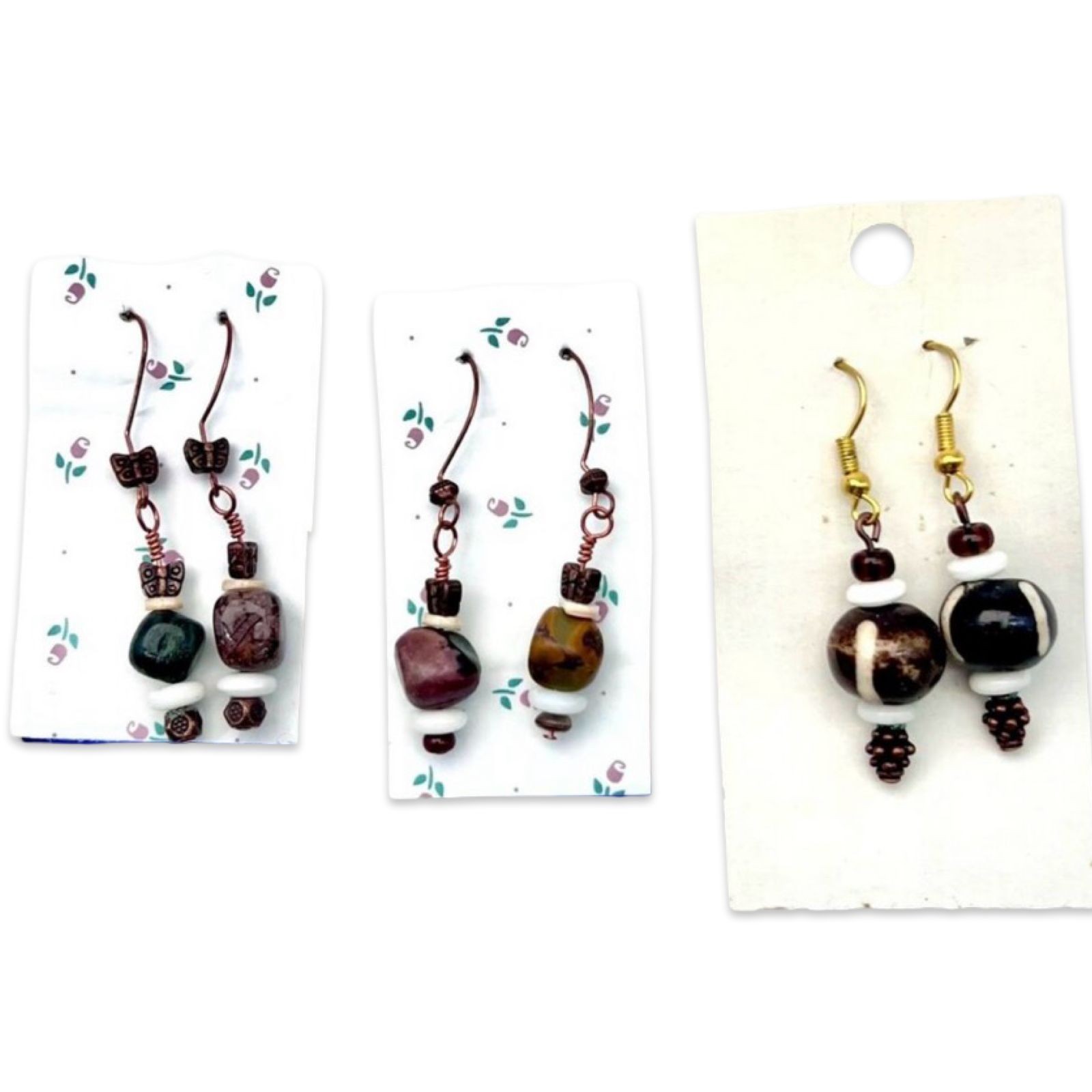 Earring Lot 3 Pairs Beaded Dangle Drop Boho Stone