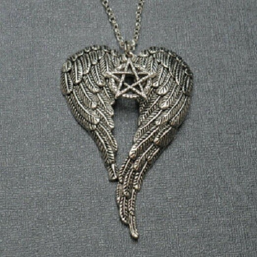Huge 925 Sterling Silver Eagle Hawk Feather Angel Wings Pentagram Star Necklace