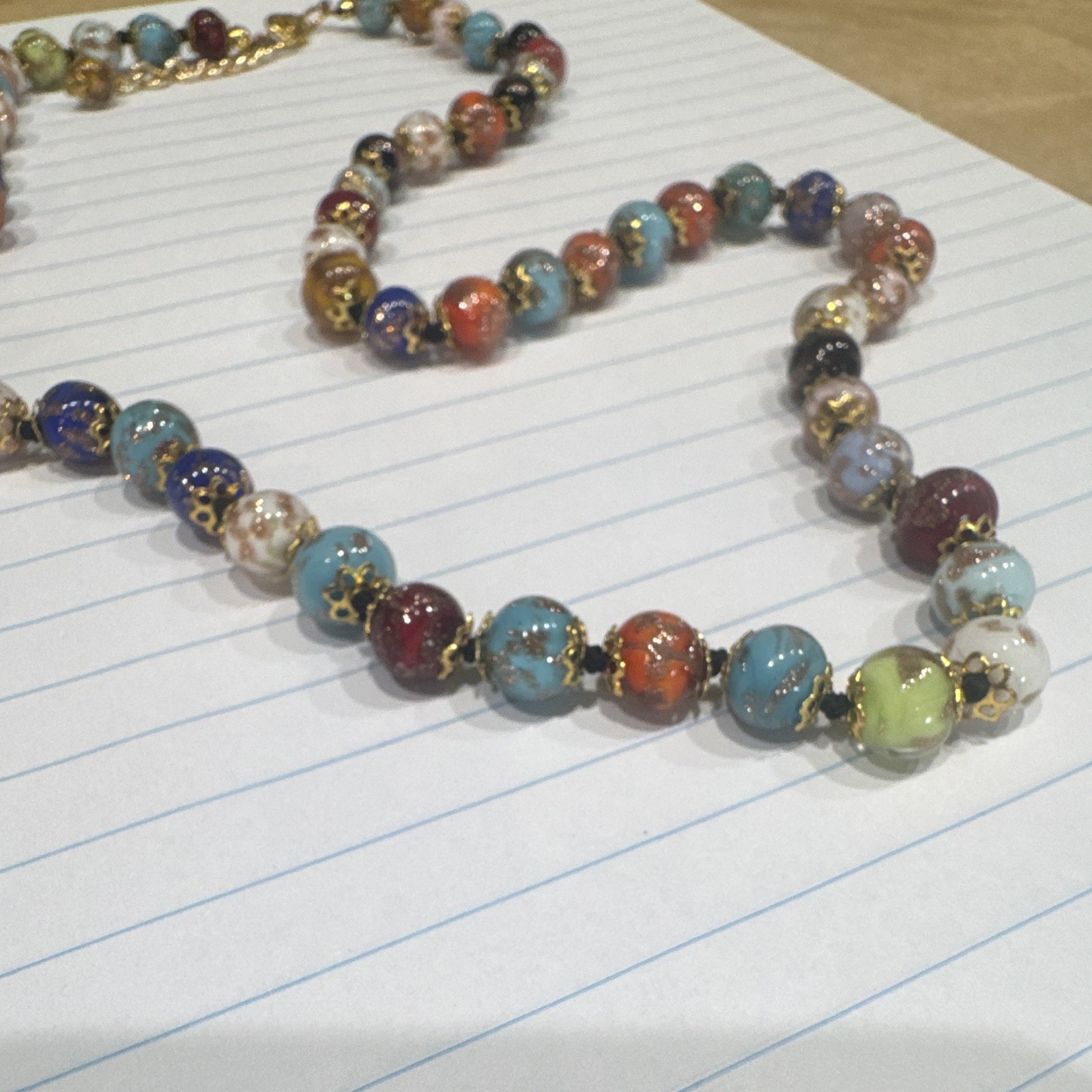 Multicolor Round Glass Beaded Necklace, Adjustable Ball/Bead Chain, Lobster