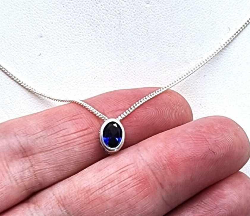 Blue Sapphire Slider pendant 925 sterling silver pendant Minimalist pendant