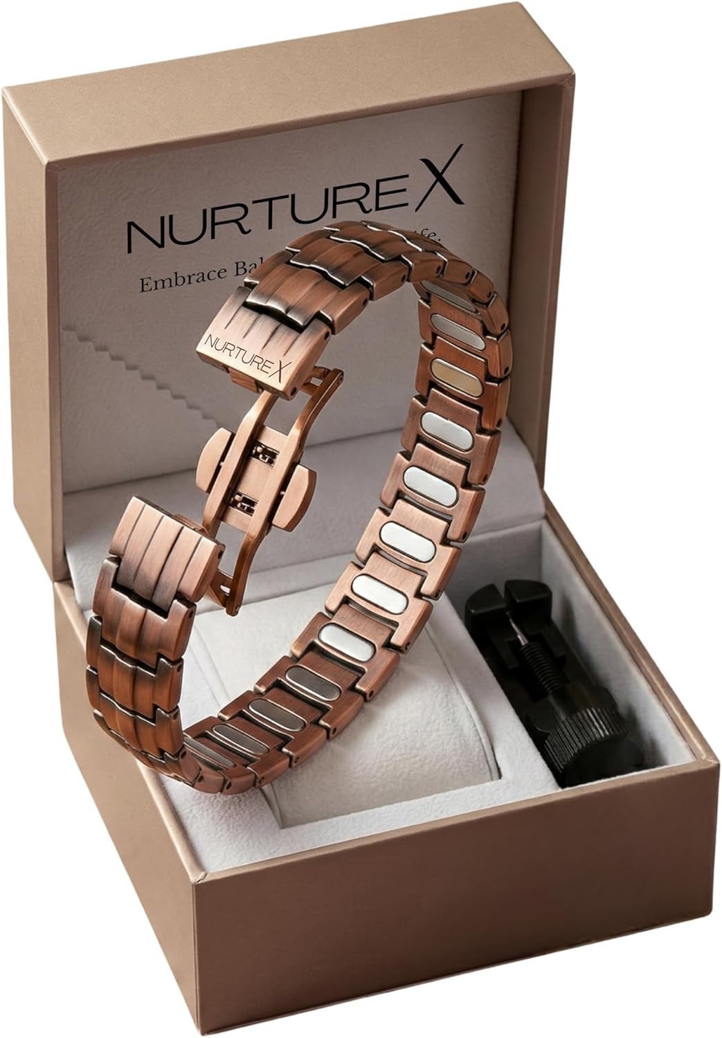 Men’s 10,000 Gauss Adjustable Copper Magnetic Bracelet with Easy Fold Over Clasp