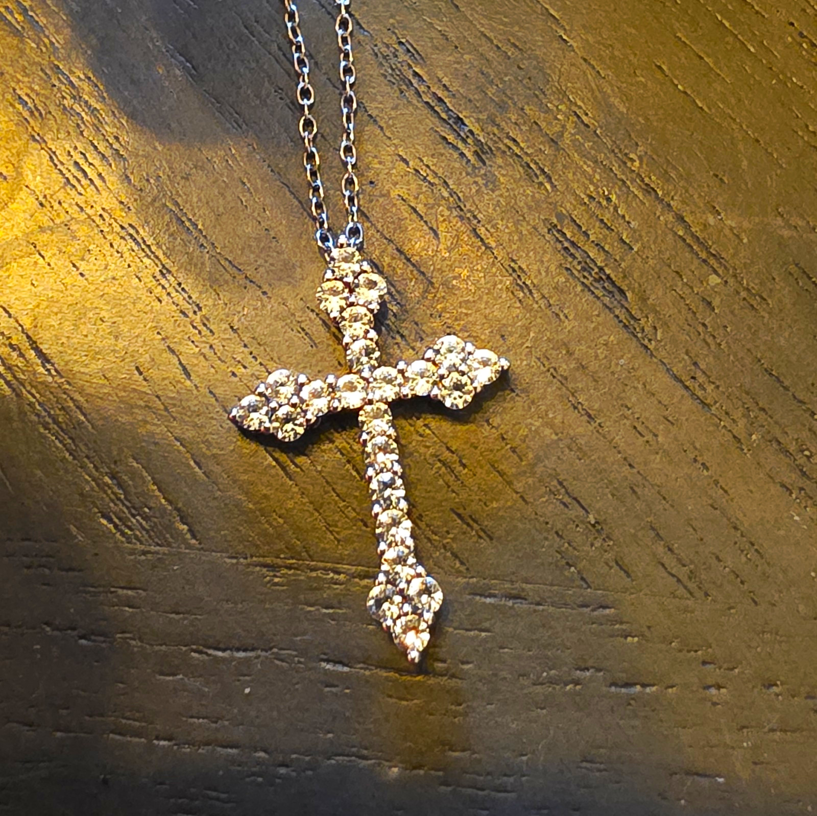 925 Sterling Silver Cross Pendant Necklace White Crystal Cable Chain Spring Ring
