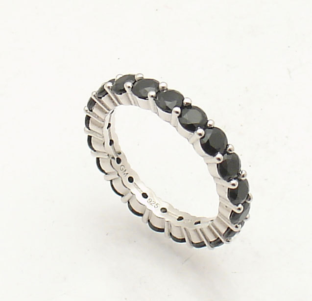 Full Eternity Black CZ Band Ring Anti-Tarnish REAL 925 Sterling Silver ALL SIZE