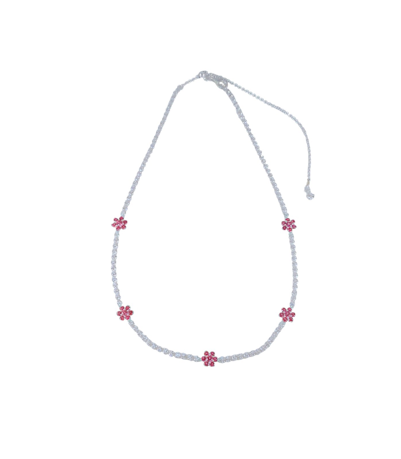 NEW 100% Authentic PANDORA 925 Sparkle Pink Flower Tennis Necklace 394561C01