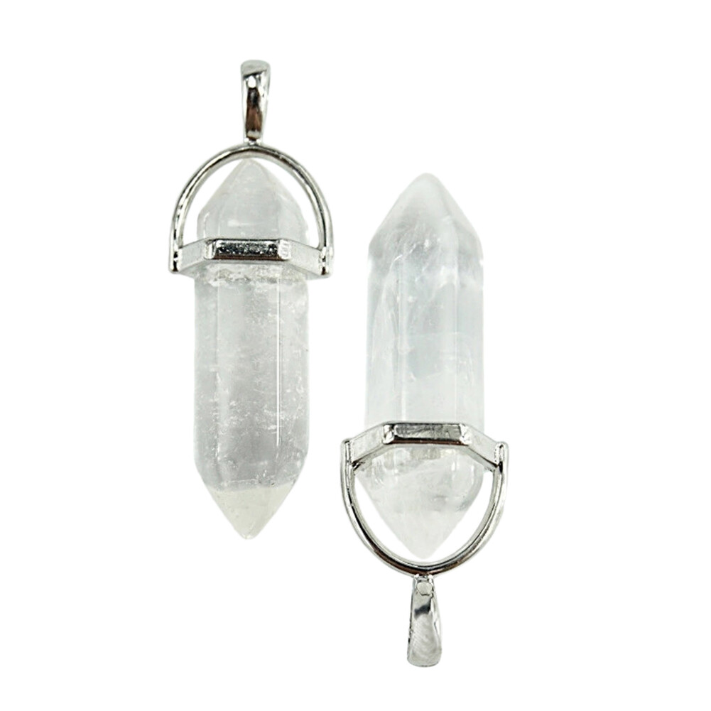 1-10pcs Natural Stone Pendant Hexagonal Pointed Chakra Healing Crystal Necklace