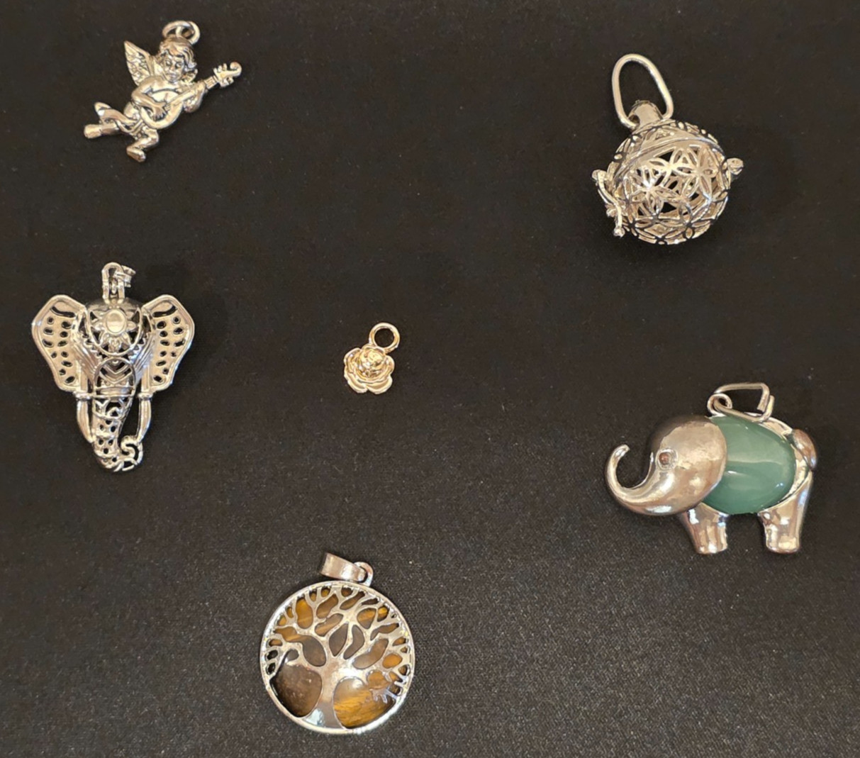 Mix Jewelry Pendant Lot Tiger Eye Tree of Life Disney Elephant Bola Ball Silver