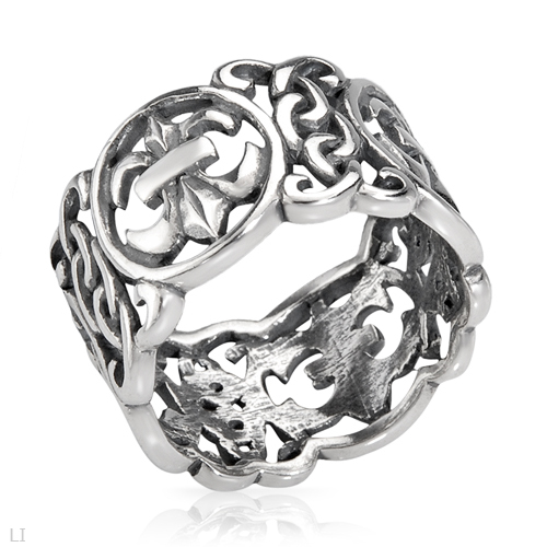 Fleur-de-lis Lovely Ladies Wide Band Ring in 925 Sterling silver Size 11.5
