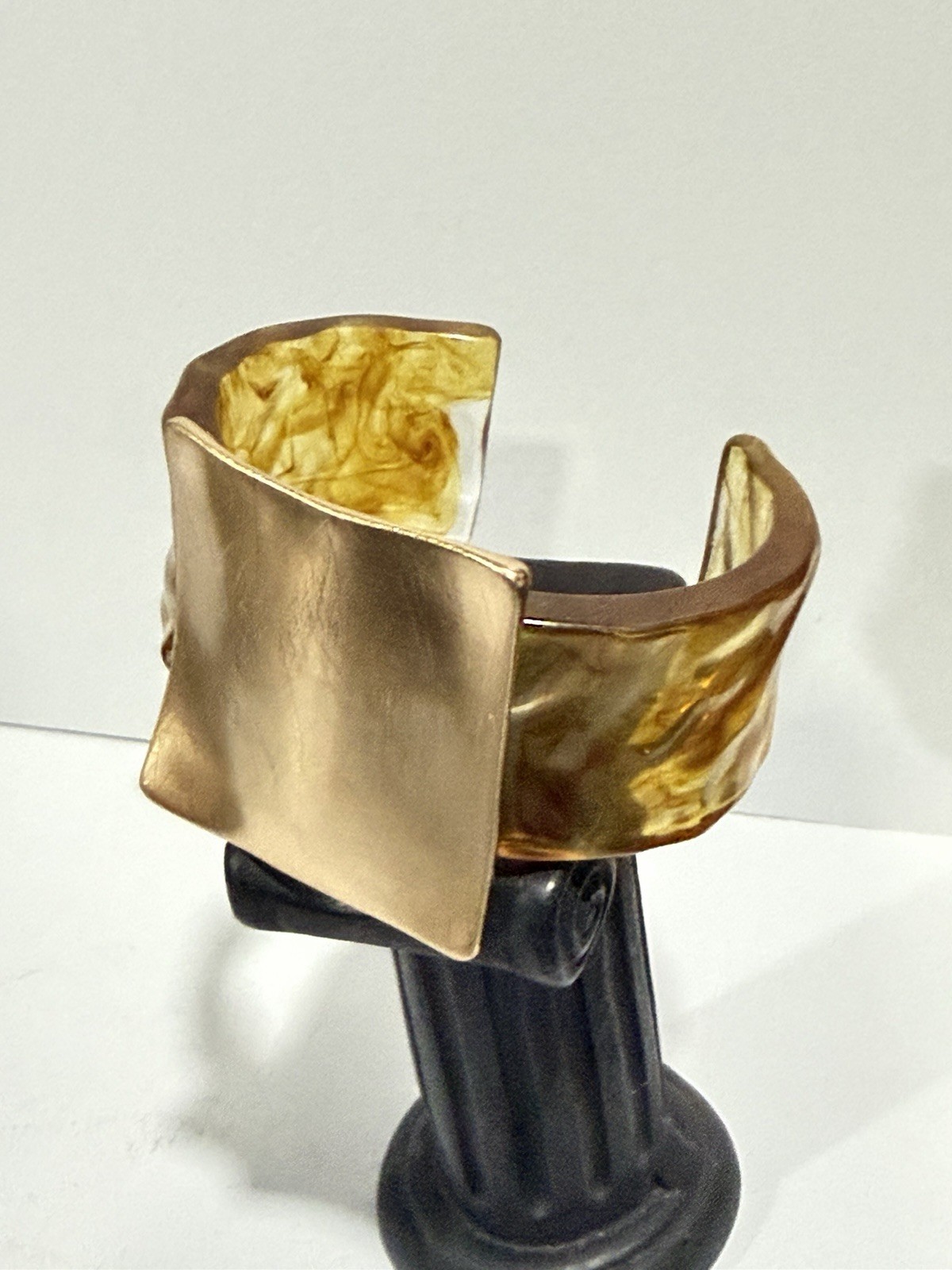 Chunky Brown Swirl Acrylic Brushed Gold Tone Metal Cuff Bracelet Statement