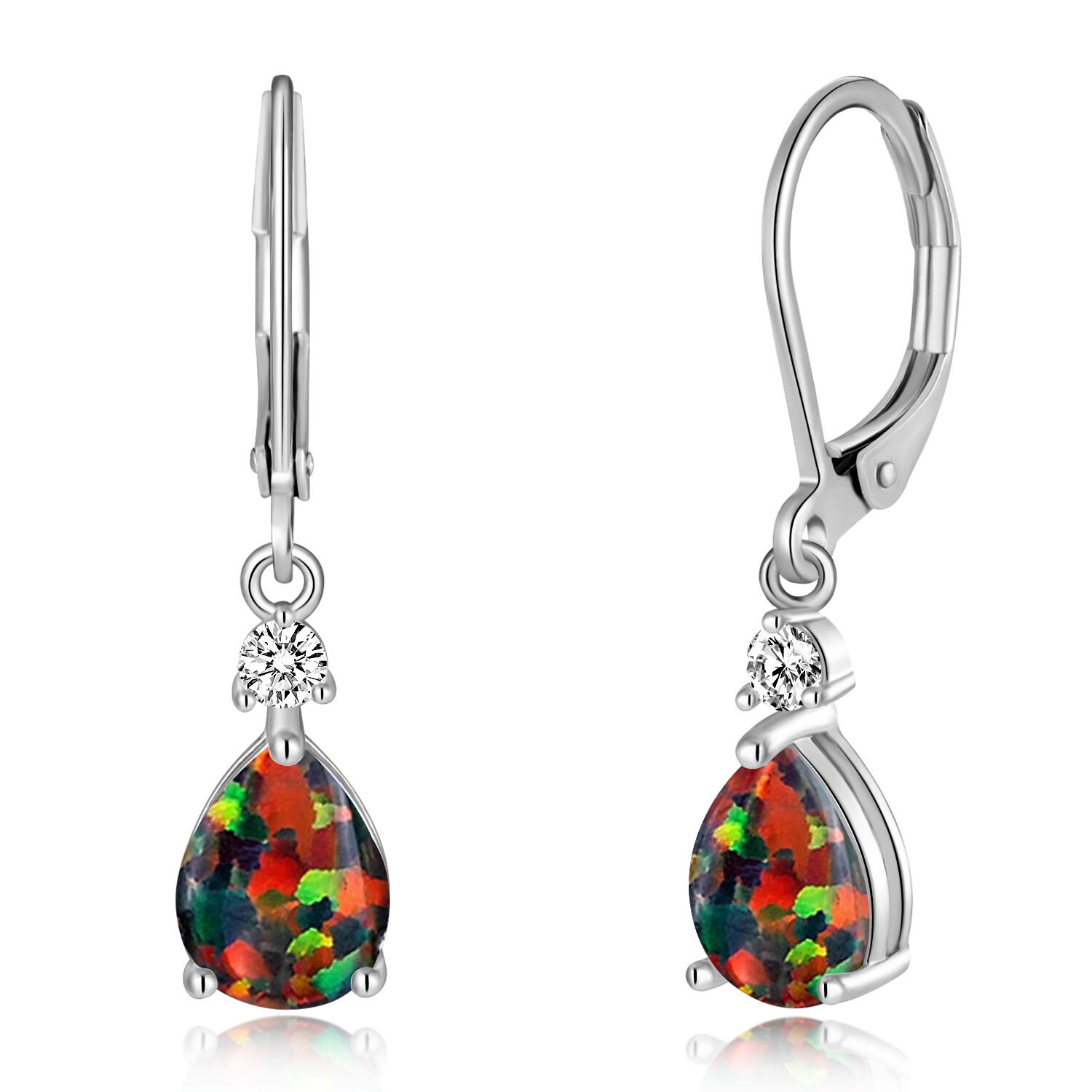 Gemstone Black Fire Opal Dangle Silver Earrings 925 Silver Women Jewelry