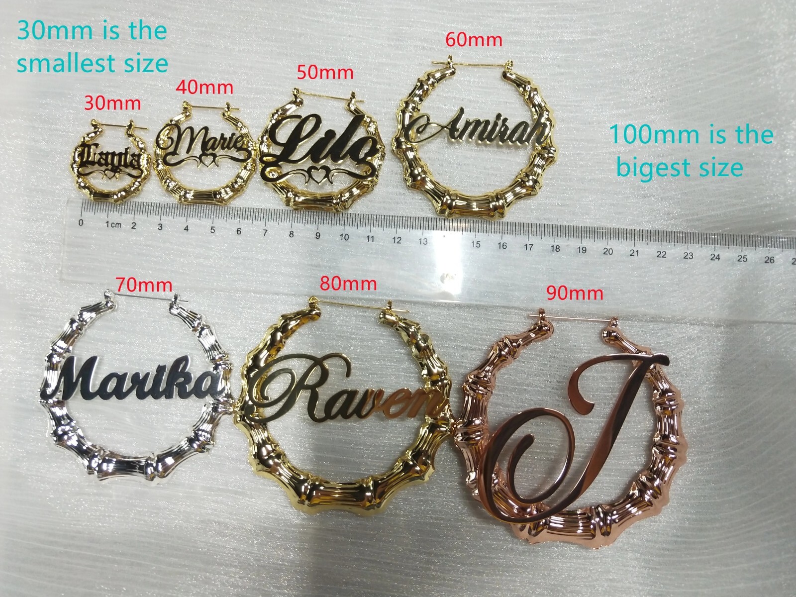 Personalized Name Cuban Bamboo Earrings Customized Necklace Custom Heart Chain