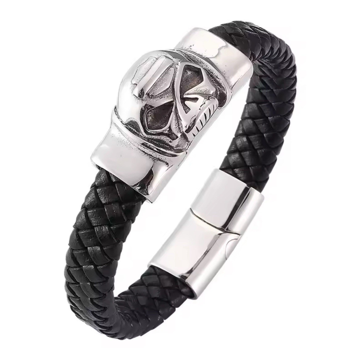Leather Bracelet Harley Skull Davidson 8 Inches Stainless Willie Glide Sportster