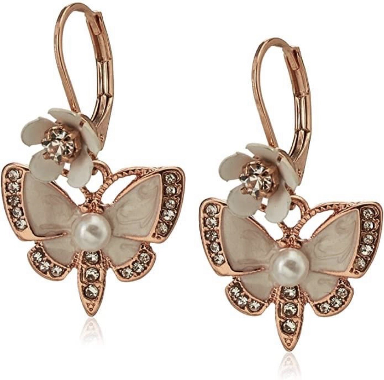 US Seller Betsey Johnson Rose Gold Butterfly Drop Earring