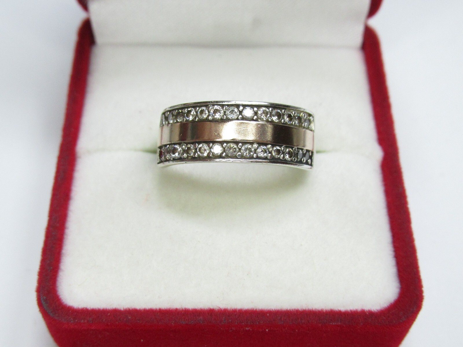 Women’s 925 sterling silver, 375 gold ring, cubic zirconia, 3,45 gr, size 8.