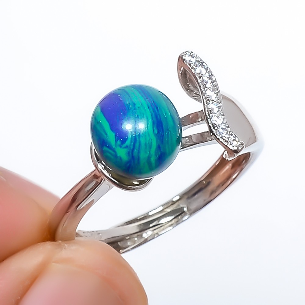 Azurite Malachite & Topaz Gemstone 925 Silver Plated Ring Adjustable (3)