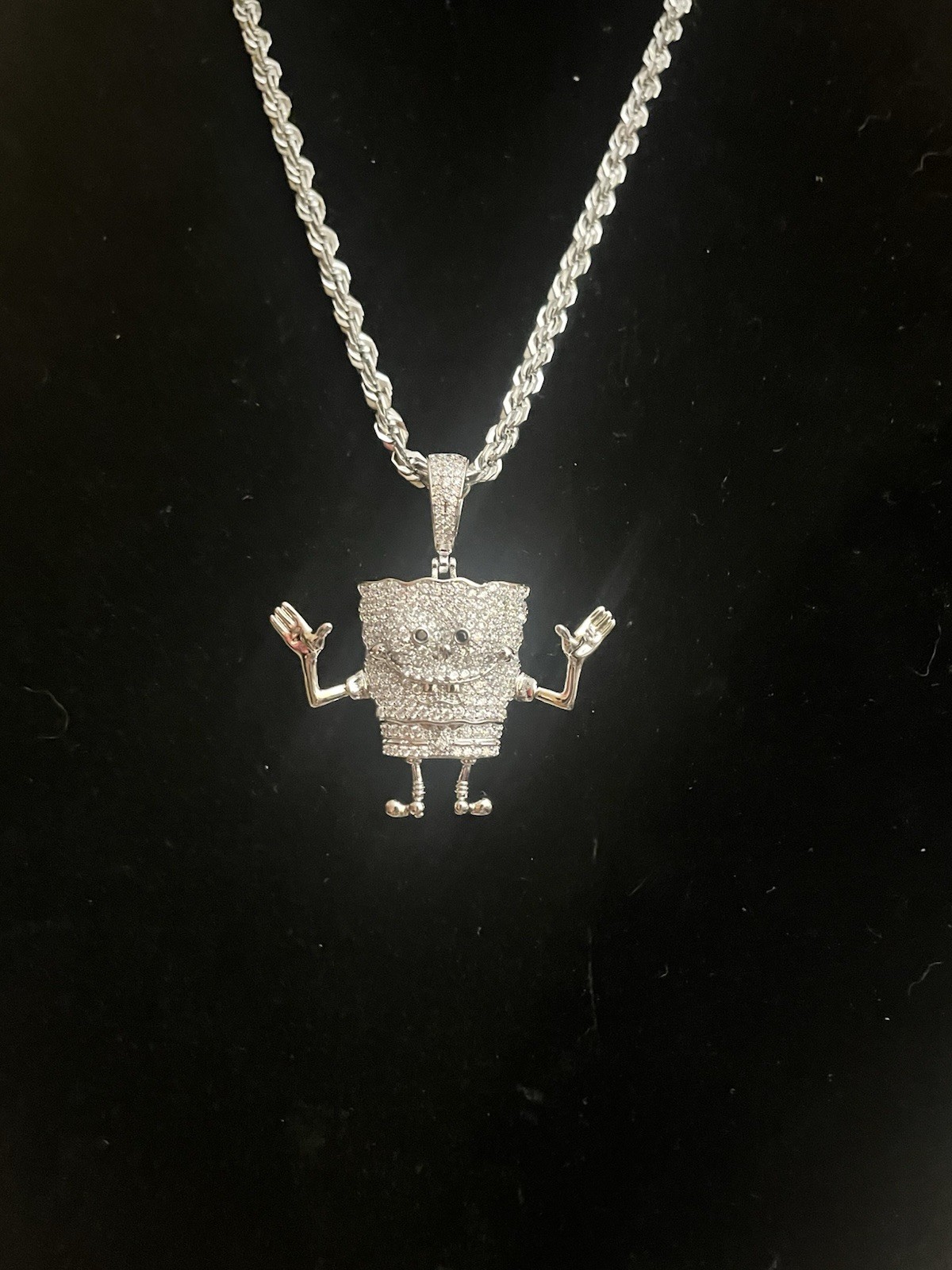 925 silver plated rope chain with snap lock and SpongeBob 5ACZ pendant