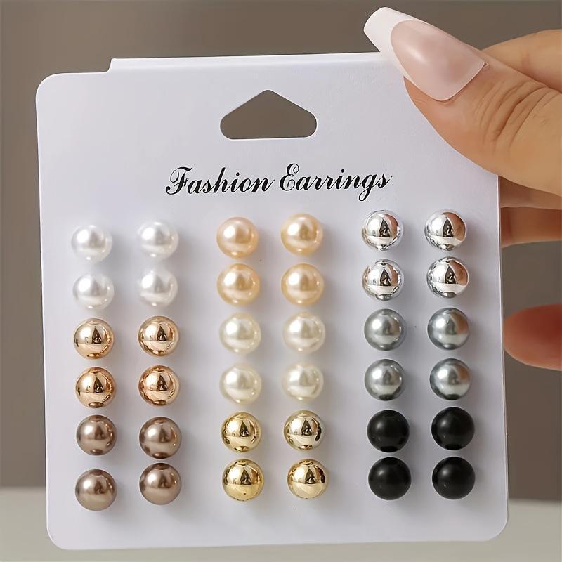 18 Pair Elegant Multi-color Imitation Pearl Stud Earrings Korean Jewelry Set New