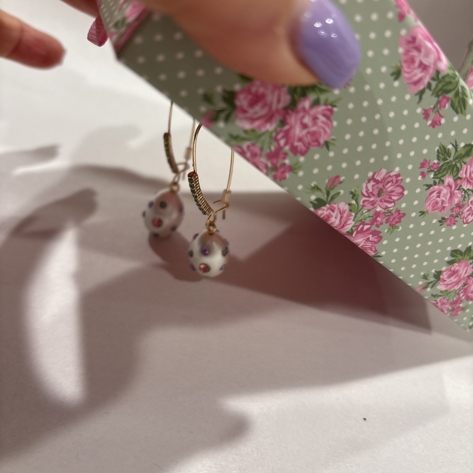 Betsey Johnson Pearlescent Spring Easter Egg Drop Earrings,NEW IN BOX