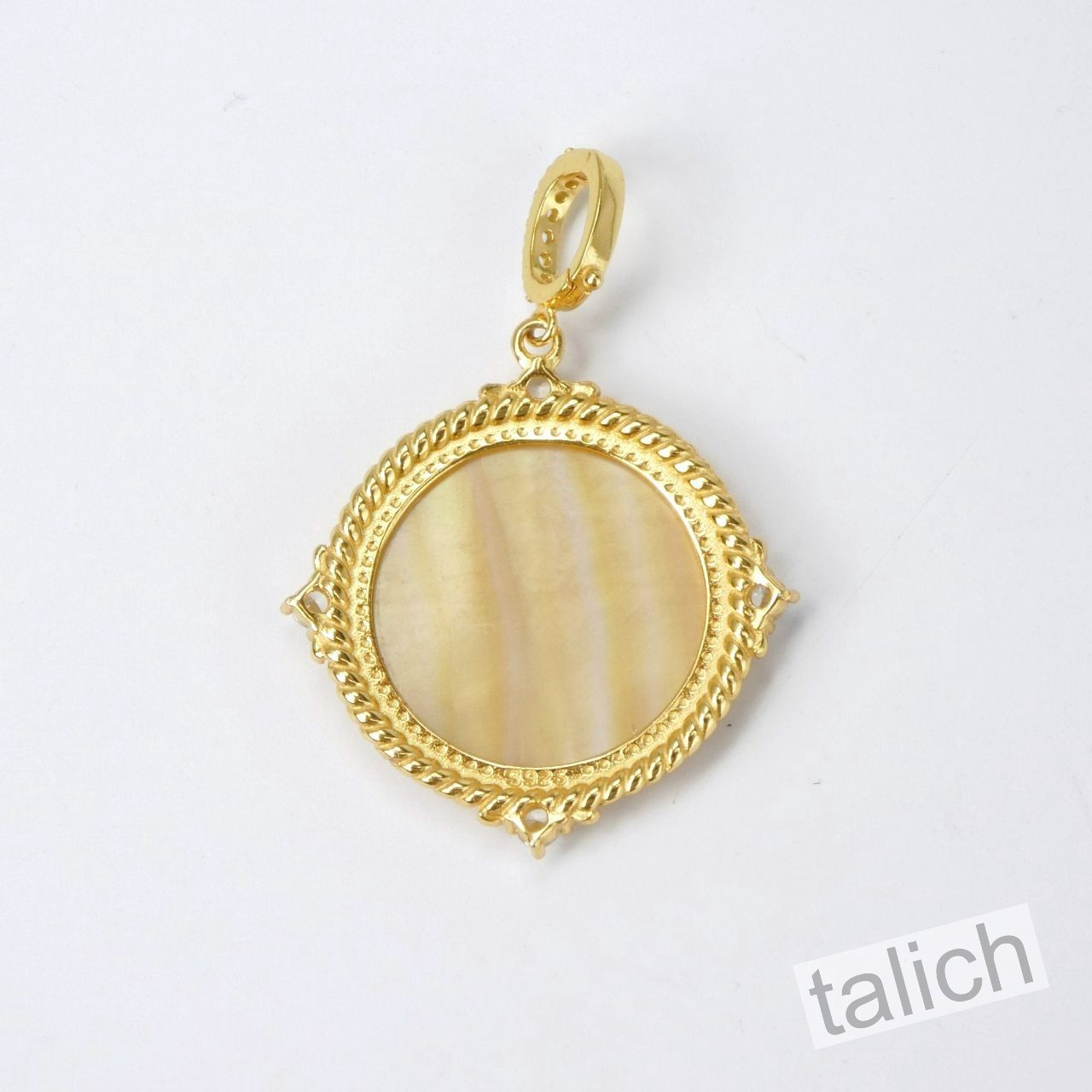 18K Gold Plated Sterling Silver MOP Compass Rose Cameo Pendant North Star Gift