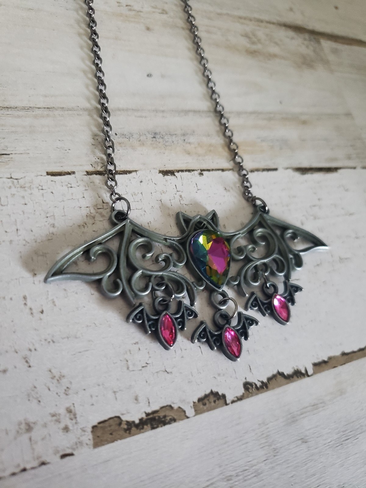 Bat necklace Halloween vampire baby jewelry pink black gift cute witch cool love