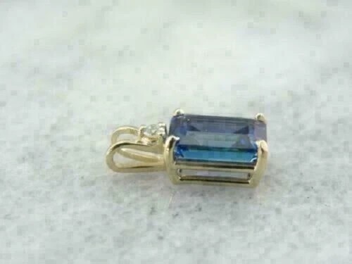 1.89 Ct Emerald Cut Blue sapphire Pendant Wedding Pendant 14k Solid Yellow Gold