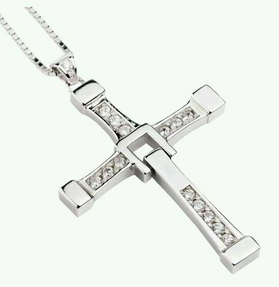 Cross Pendant Necklace “Fast & Furious” Chain Crucifix Silver Unisex -USA Seller