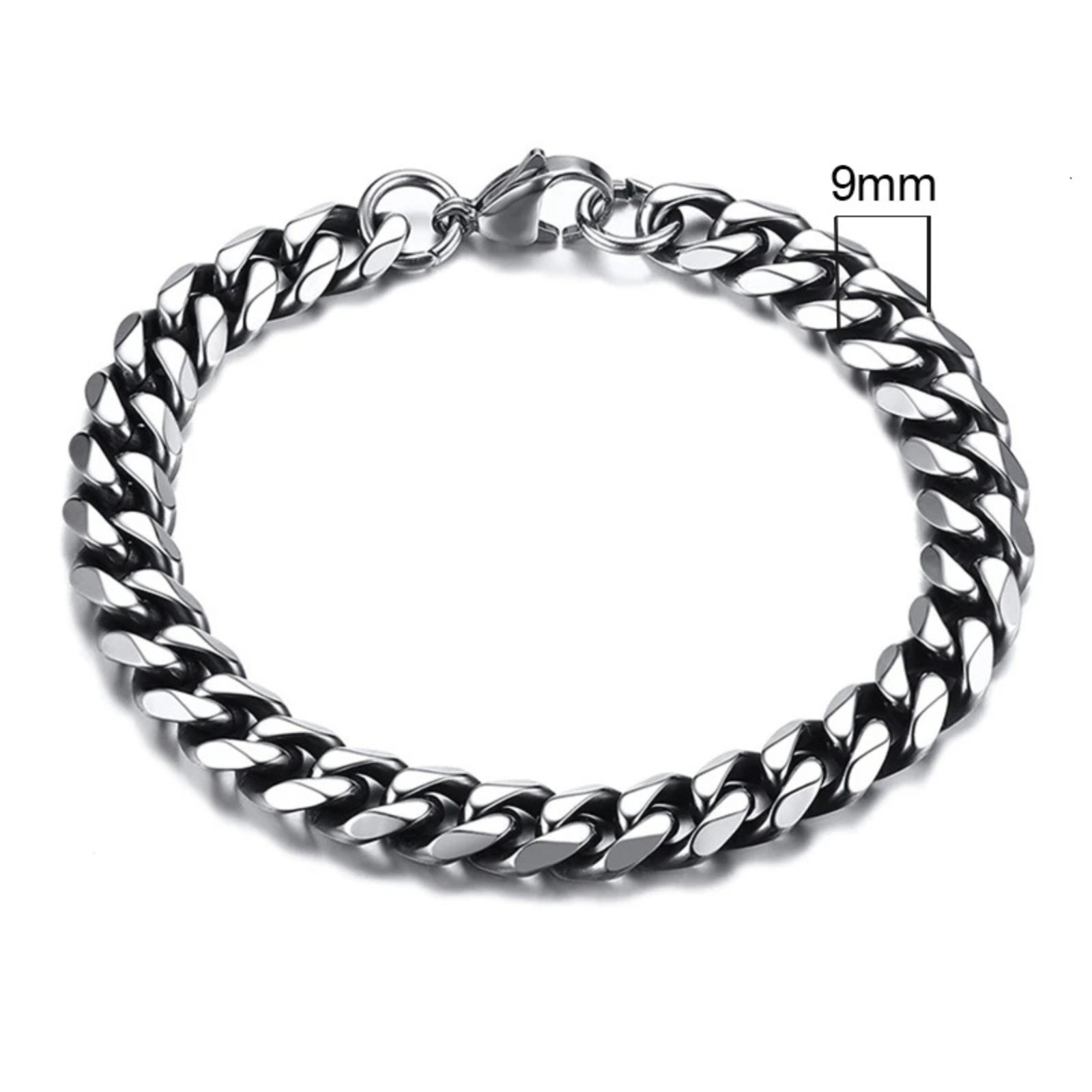 Silver Stainless Steel Curb Cuban link Chain Bracelet Unisex Women Men 9mm