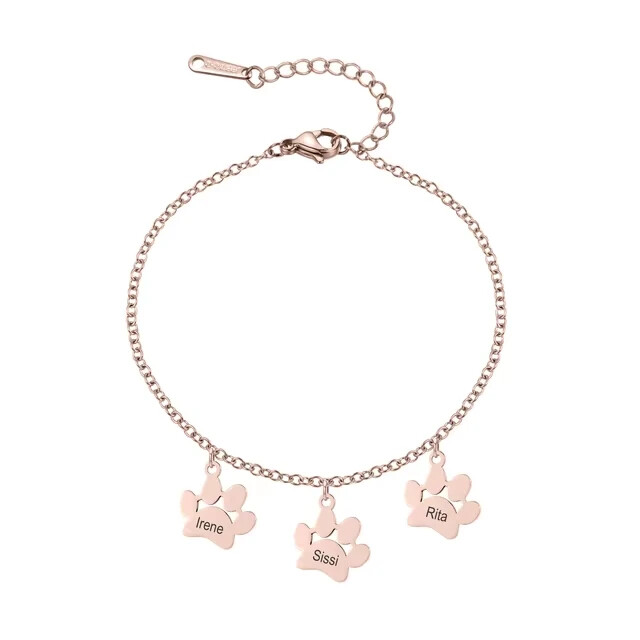 Custom 1-4 Name Dog Cat Paw Print Bracelet Pets Stainless Steel Chain Jewelry