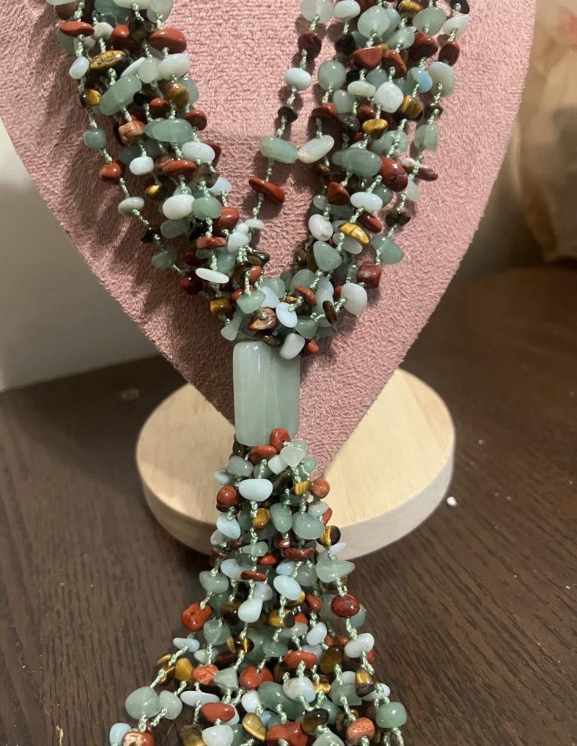 Lariat Tassel Stone Necklace Hand Knotted Women’s Jewelry