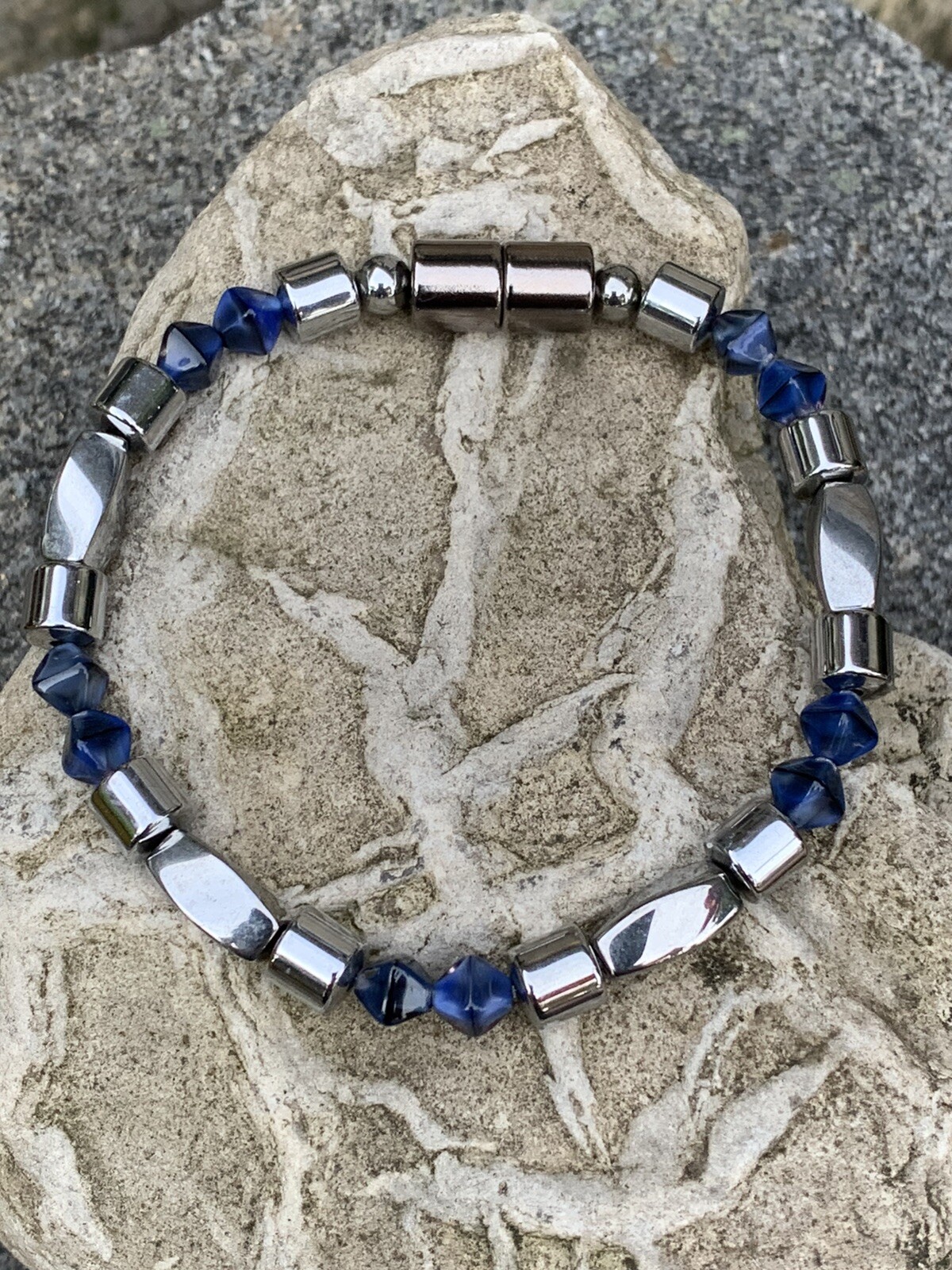 Men’s Womens Silver Magnetic Hematite Therapy BlueBlack BRACELET ANKLET NECKLACE