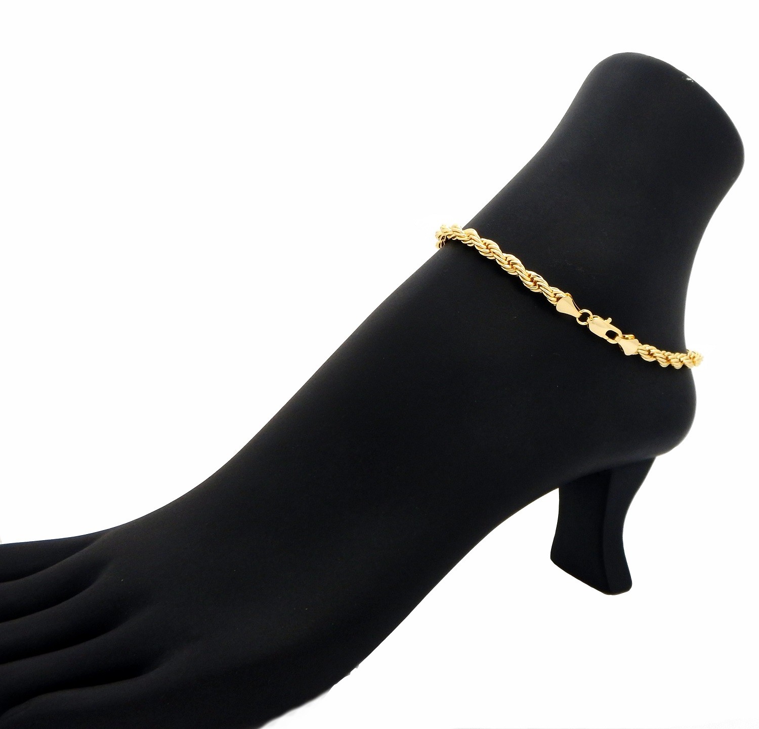 10″ Twisted ROPE CHAIN ANKLET 3mm ANKLE BRACELET 14K ITALY GOLD PLATED